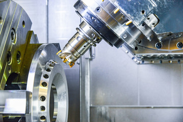 CNC Router and turning metal with a cutting tool and centering tool. The concept of high-tech...