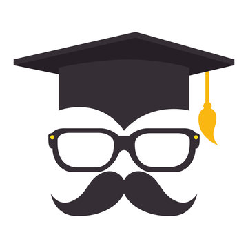 hat graduation with mustache and glasses