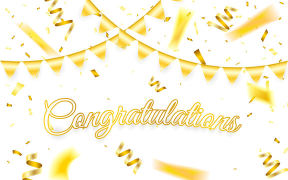 Congratulations. Celebration background  template with gold confetti and gold garland. Vector illustration