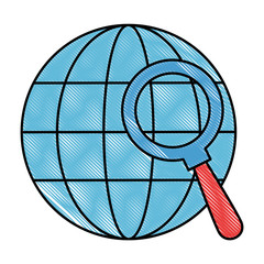 sphere planet with magnifying glass