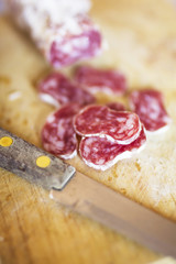 delicious sausage on the cutting board