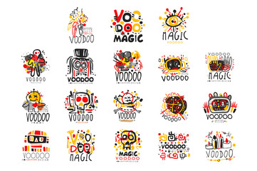 Voodoo African and American magic logo set - obrazy, fototapety, plakaty