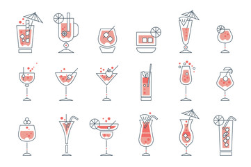 Set of alcoholic cocktails line art