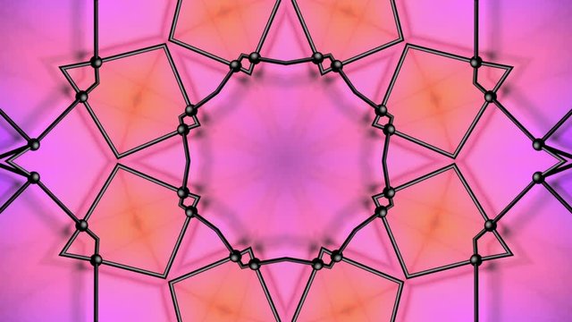 multicolored three-dimensional pattern from star figures slowly moving. abstract kaleidoscope background. 3D rendering
