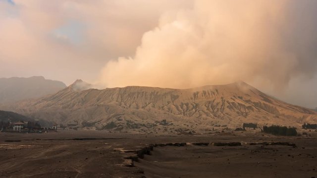 Bromo Volcano Landmark Nature Place Of Indonesia 4K Time Lapse (zoom in)