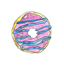 Watercolor donut on white background.