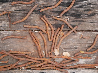 old rusty screw,metal and wood