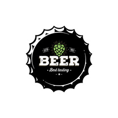 Beer Cap Hop Emblem. For Pub, Bar. Vector Illustration.