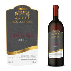 Wine Label with bottle Five Stars