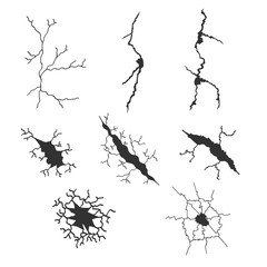 Set of vector hand drawn cracks. Isolated.