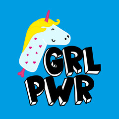 GRL PWR short quote. Girl Power cute hand drawing illustration