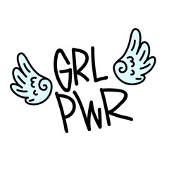 GRL PWR short quote. Girl Power cute hand drawing illustration