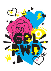 GRL PWR short quote. Girl Power cute hand drawing illustration