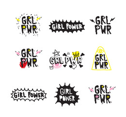 Typography slogan with Girl Power text. GRL PWR short quote