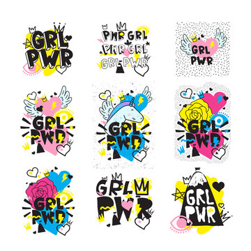 Typography colorful slogan Girl Power text, decoration