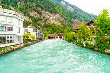 Interlaken town with Thunersee river, Switzerland