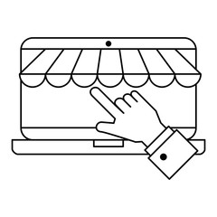 hand using laptop with parasol