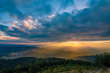 Naklejka na ściany i meble Beautiful Sunset in the Mountains, over the Mountains in Black Forest / Schwarzwald, Germany
