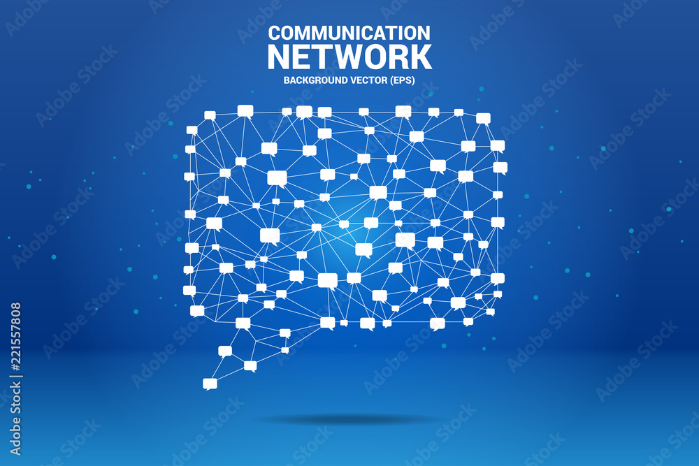 Poster talk bubble icon with dot and line connections. concept of communication network. 