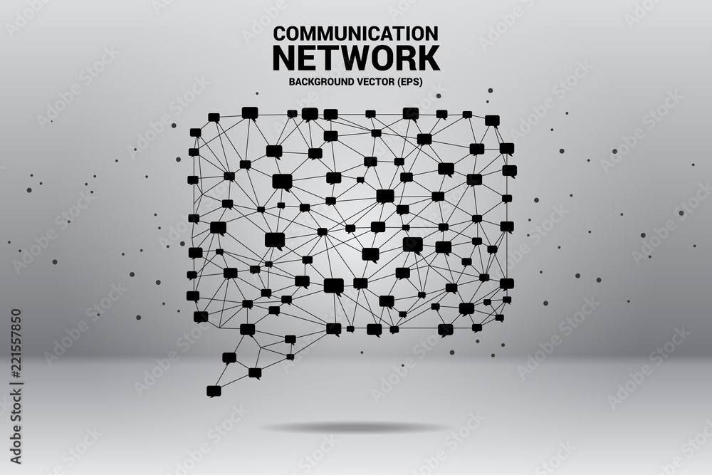 Poster talk bubble icon with dot and line connections. concept of communication network. 