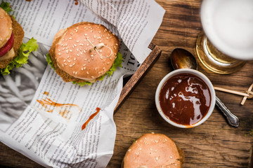 Mini beef burgers served in pub or bar