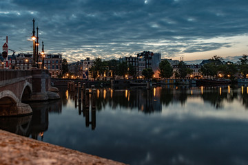 Fototapeta premium The Amstel River in Amsterdam by Night 2