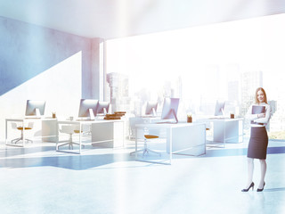 Businesswoman in white wall office workplace