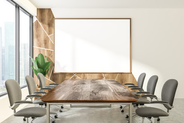 Wooden pattern and white boardroom, poster