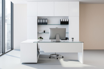 Loft manager office interior, white walls