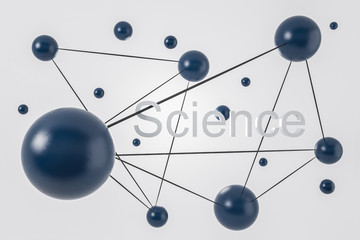 Blue molecules over white background, science