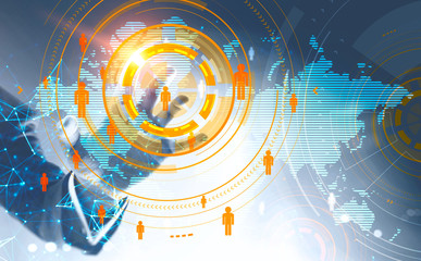 Businessman interacting with global network image