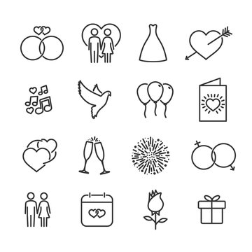 Vector image set of wedding line icons.