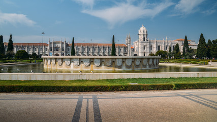 Fototapeta na wymiar Hieronymites Monastery and fountain in Belem, Lisbon, Portugal