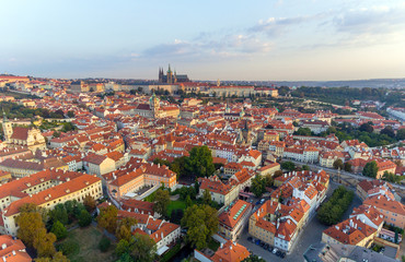 Fototapeta na wymiar Prague Castle, President Residence, old red rooftops