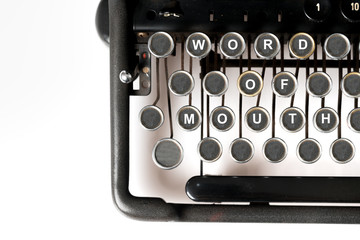 Business keyword Close up of retro style typewriter in studio