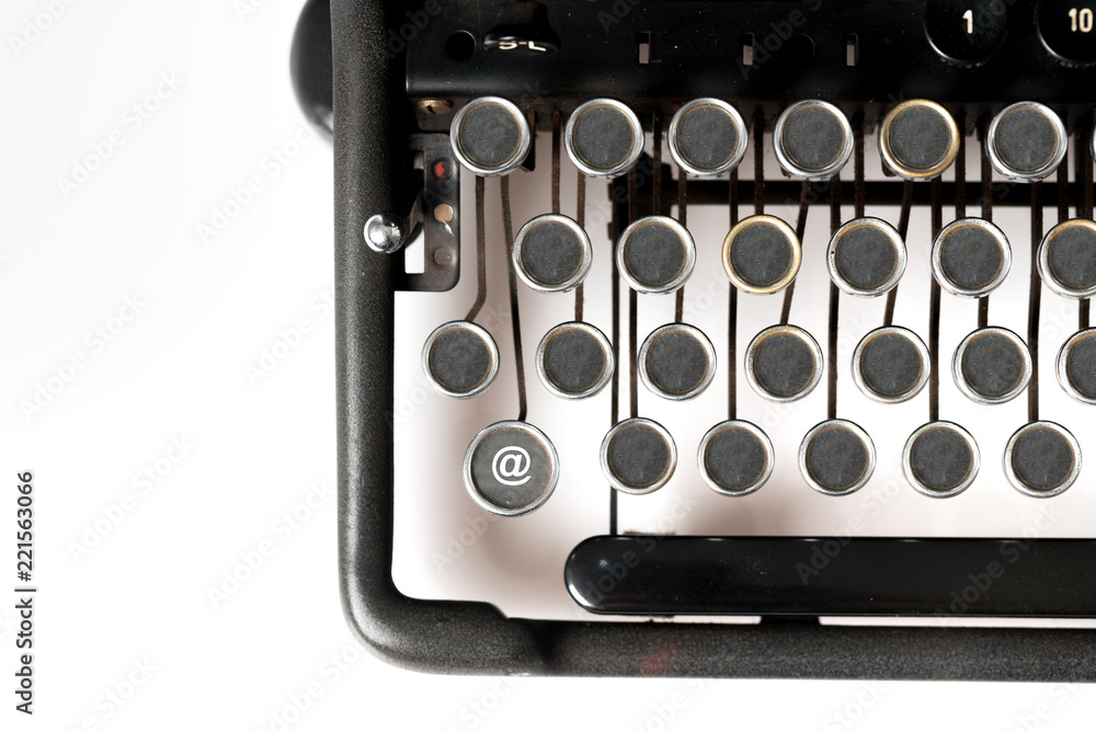 Poster web design keyword close up of retro style typewriter in studio
