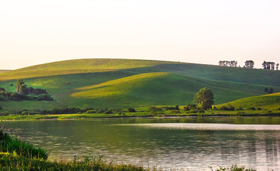 A small lake in the mountains, the picturesque landscape