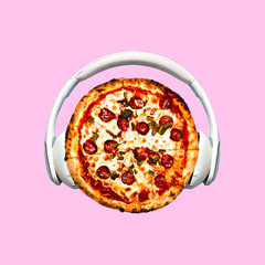 Contemporary art collage. Pizza Dj. Fast food minimal project