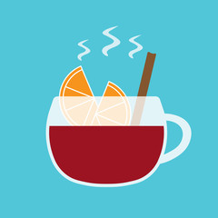 mulled vine with slice of orange and cinnamon- vector illustration