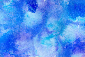 Colorful watercolor winter paper textures on white background. Chaotic abstract organic design. 