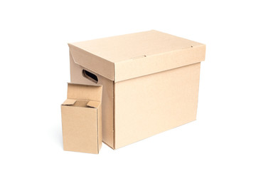 Two cardboard boxes. Isolated on white