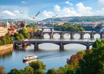 Afwasbaar behang Karelsbrug Row of bridges in Prague