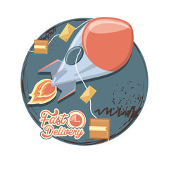 fast delivery service with rocket travel vector ilustration