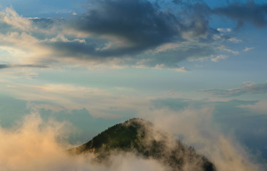 Mountain landscape in northern Romania at sunset