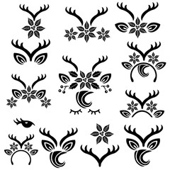 Christmas Deer symbols vector set. Cute Deer vector illustration as logo, badge, patch. Deer for invitation, birthday, greetings, party, Merry Christmas motive.