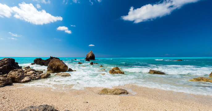 Avali beach, Lefkada island, Greece. Beautiful turquoise sea on the island of Lefkada