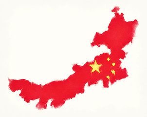 Neimenggu China watercolor map with Chinese national flag illustration