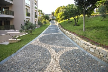 Obraz premium Cobblestone walk in the garden in summer