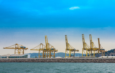 Fototapeta premium View on trading seaport with cranes