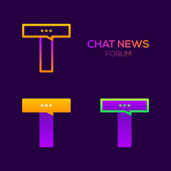 Letter T with Chat News and Forum logo, Social media, Speech bubble, Talk and Message, Technology and digital Social communication logotype